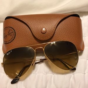 Polarized Ray-Ban Gold Aviator Gradient Sunglasses